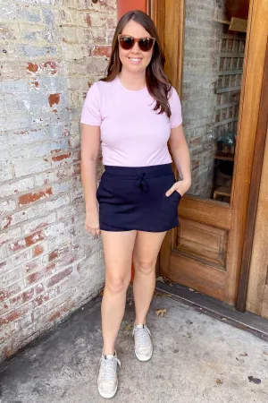 Athleisure Assymetrical Raw Hem Black Skort
