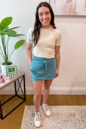 Athleisure Assymetrical Raw Hem Grey Teal Skort