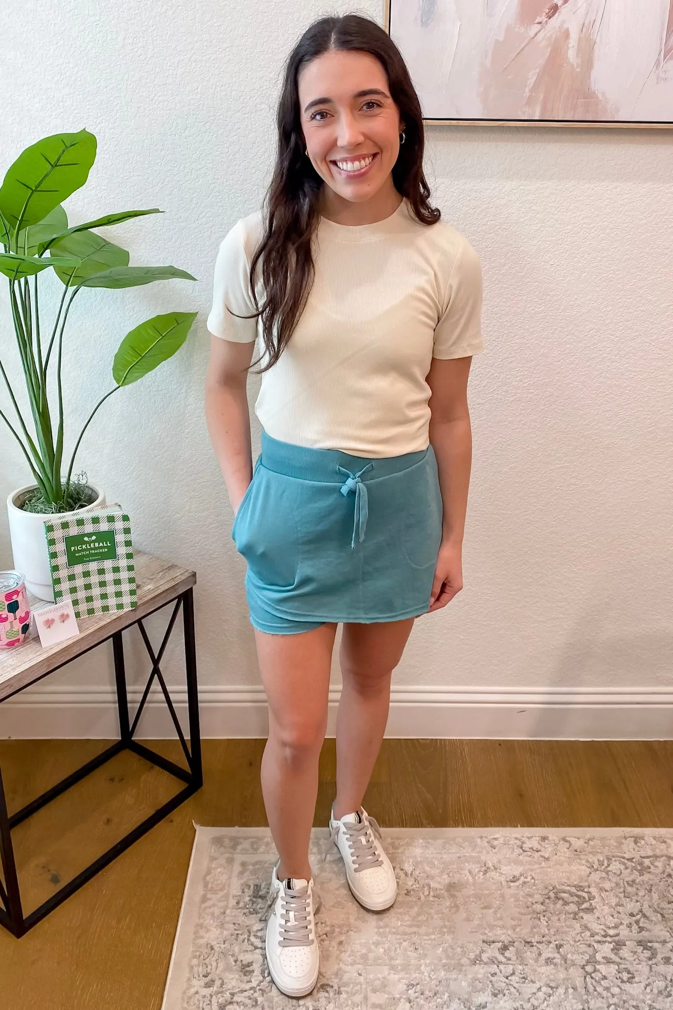 Athleisure Assymetrical Raw Hem Grey Teal Skort