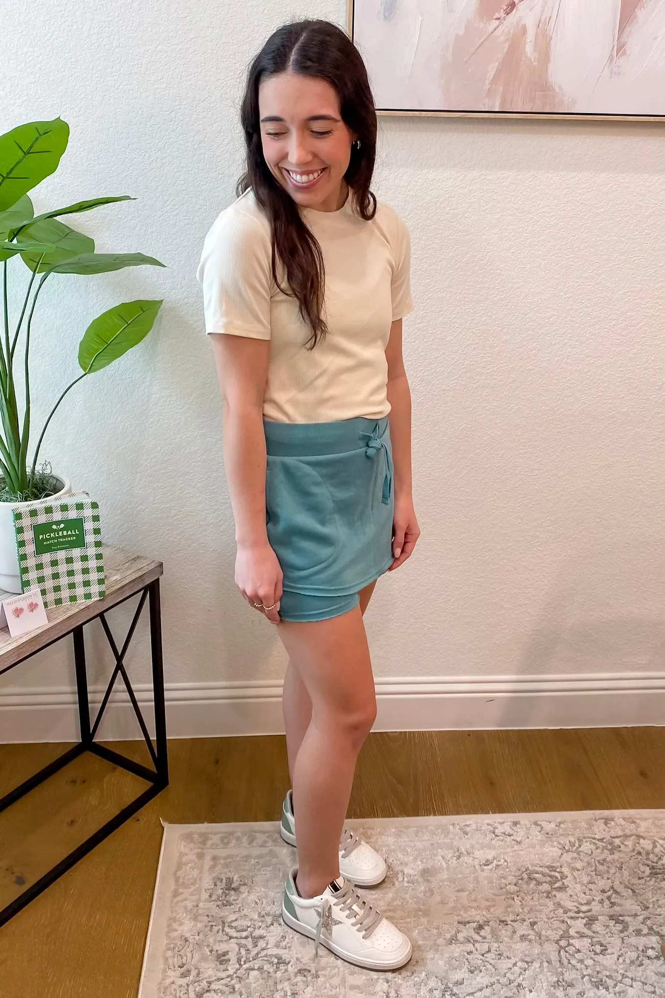 Athleisure Assymetrical Raw Hem Grey Teal Skort