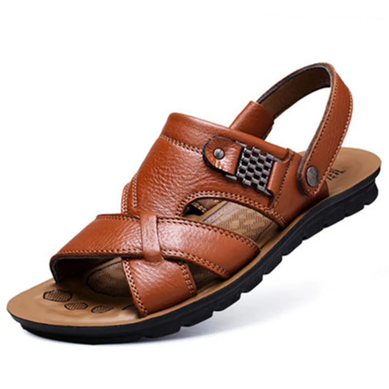 Big Size 48 Men Genuine Leather Sandals Classic Shoes Slippers Soft Sandals