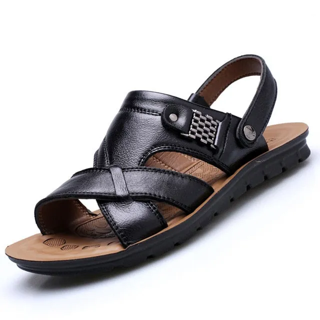 Big Size 48 Men Genuine Leather Sandals Classic Shoes Slippers Soft Sandals