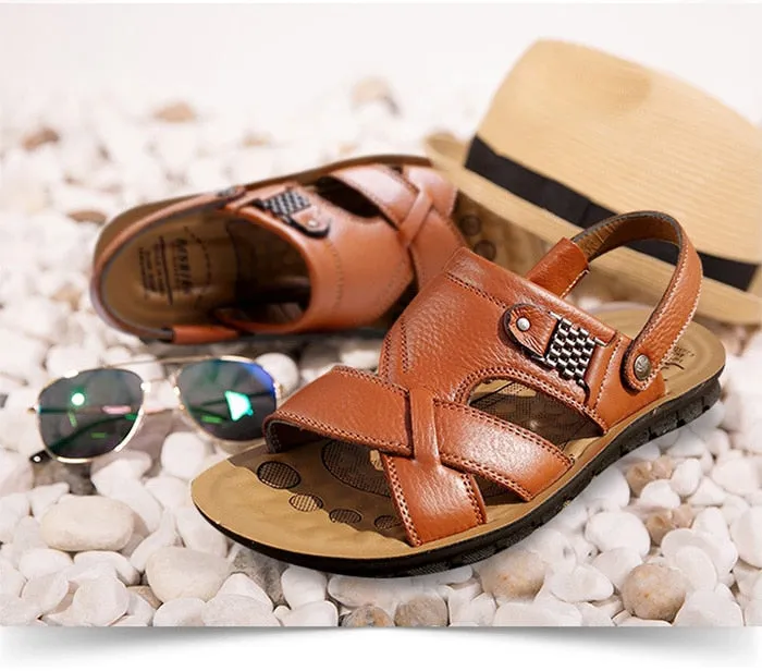 Big Size 48 Men Genuine Leather Sandals Classic Shoes Slippers Soft Sandals