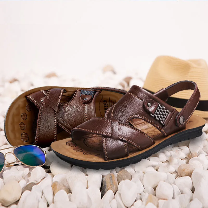 Big Size 48 Men Genuine Leather Sandals Classic Shoes Slippers Soft Sandals