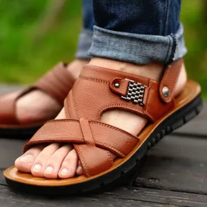 Big Size 48 Men Genuine Leather Sandals Classic Shoes Slippers Soft Sandals