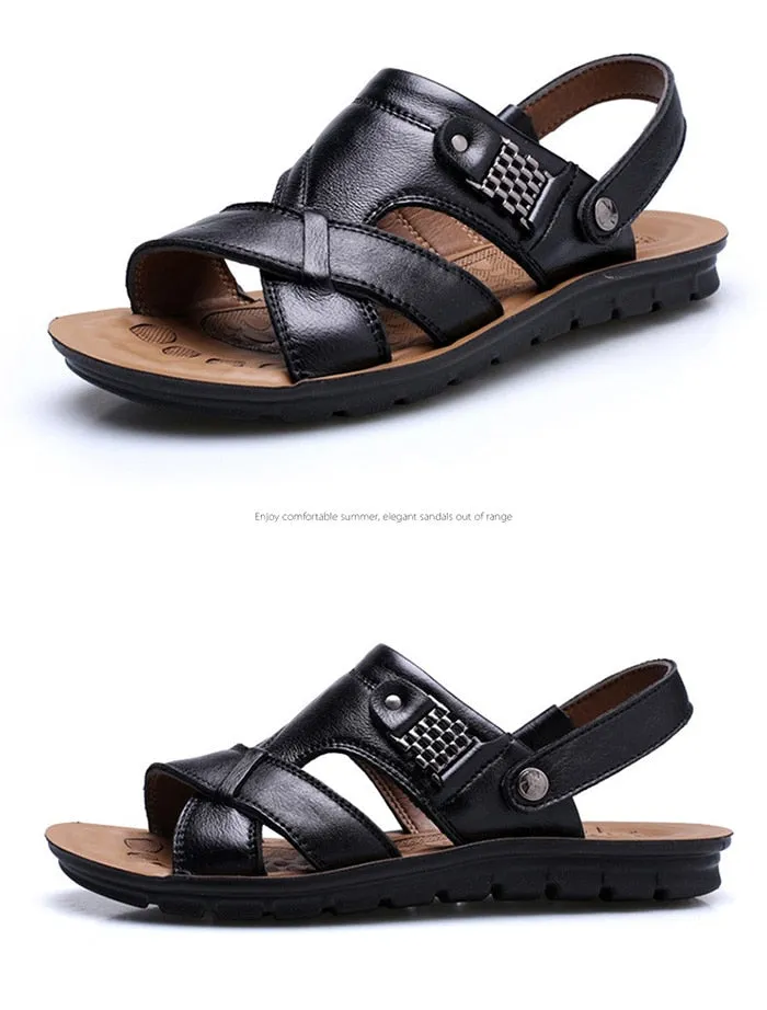 Big Size 48 Men Genuine Leather Sandals Classic Shoes Slippers Soft Sandals