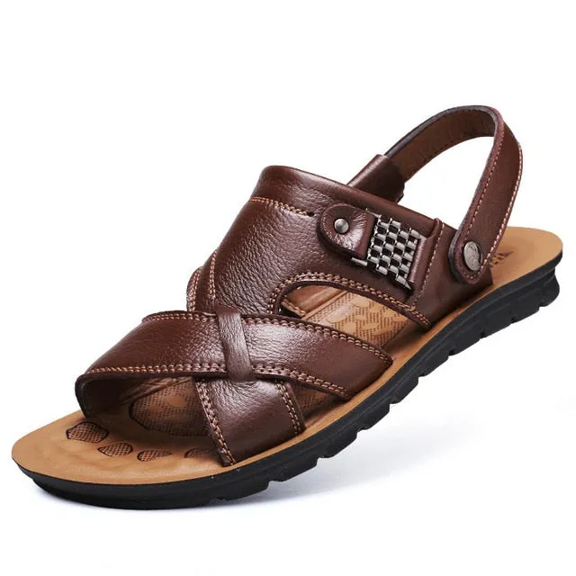 Big Size 48 Men Genuine Leather Sandals Classic Shoes Slippers Soft Sandals