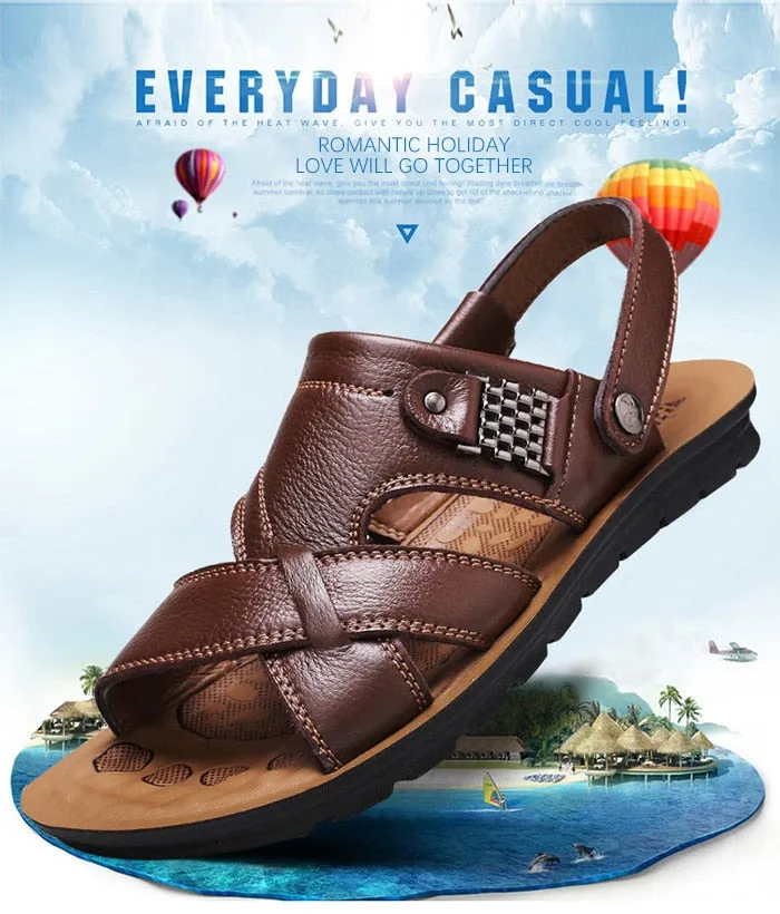 Big Size 48 Men Genuine Leather Sandals Classic Shoes Slippers Soft Sandals