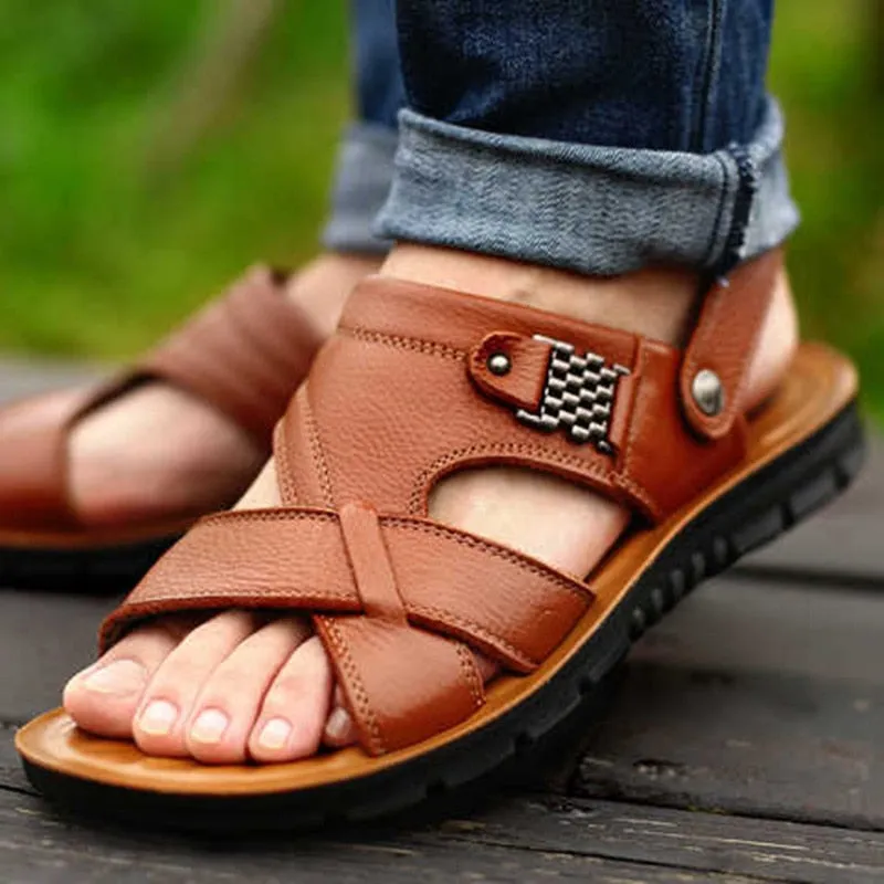 Big Size 48 Men Genuine Leather Sandals Classic Shoes Slippers Soft Sandals
