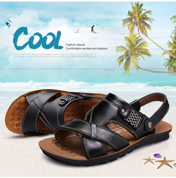 Big Size 48 Men Genuine Leather Sandals Classic Shoes Slippers Soft Sandals