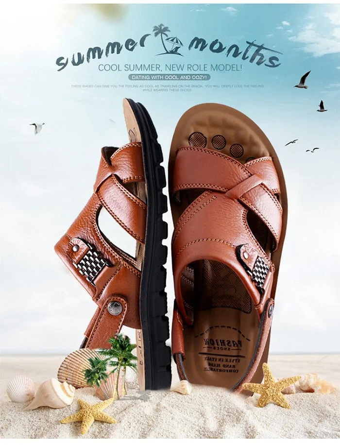 Big Size 48 Men Genuine Leather Sandals Classic Shoes Slippers Soft Sandals