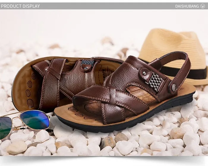 Big Size 48 Men Genuine Leather Sandals Classic Shoes Slippers Soft Sandals