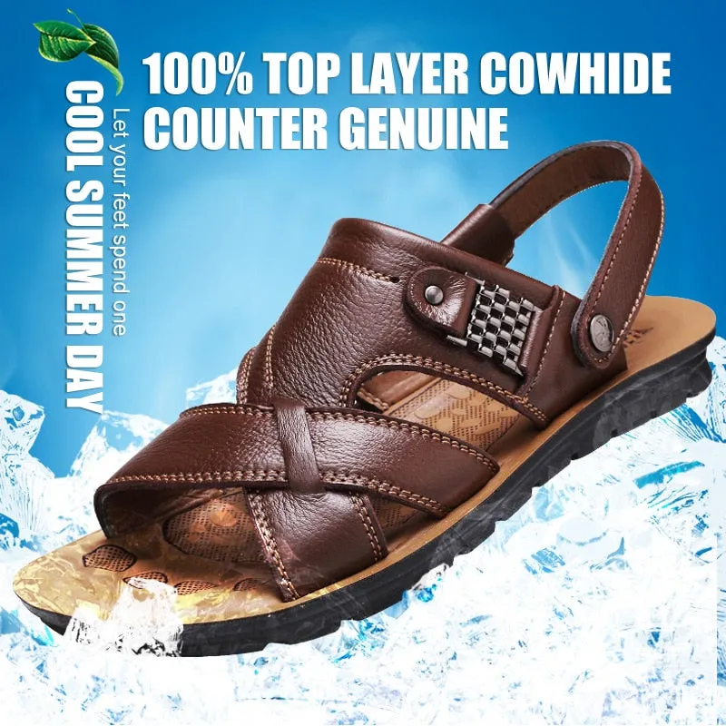 Big Size 48 Men Genuine Leather Sandals Classic Shoes Slippers Soft Sandals