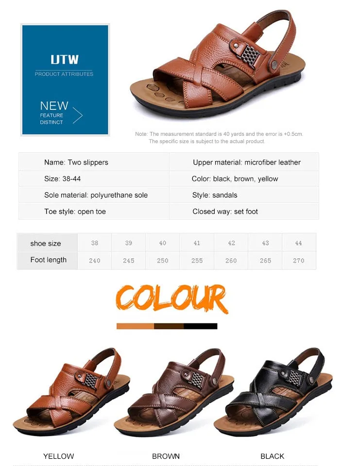 Big Size 48 Men Genuine Leather Sandals Classic Shoes Slippers Soft Sandals