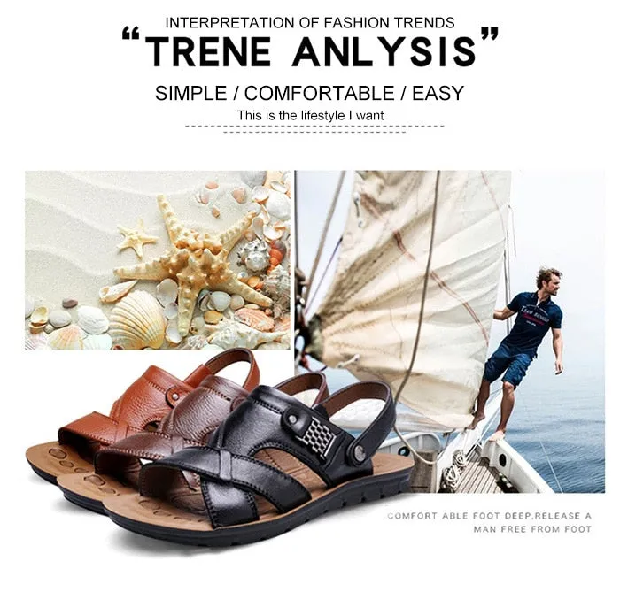Big Size 48 Men Genuine Leather Sandals Classic Shoes Slippers Soft Sandals