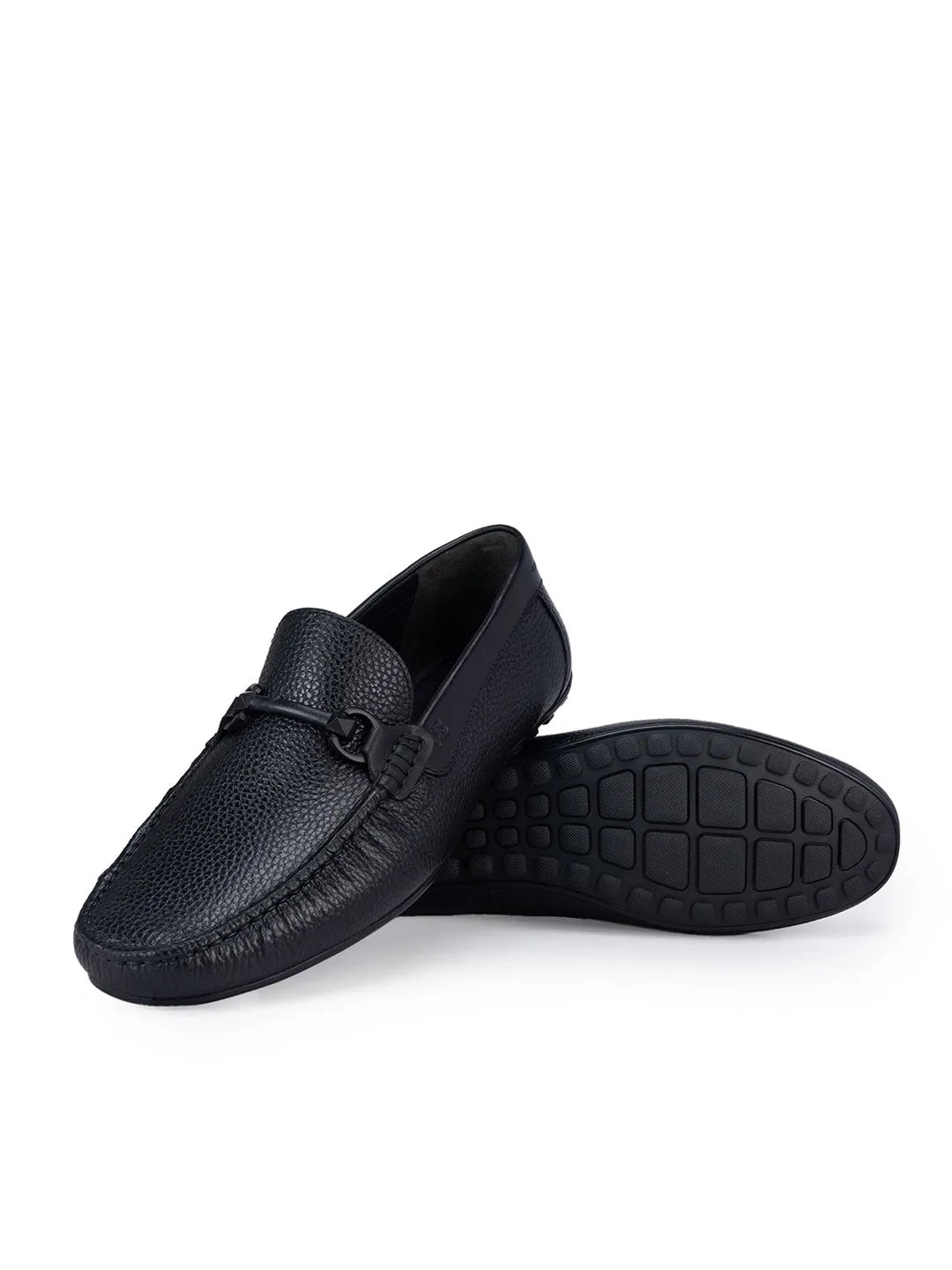 Black Leather Moccasins With Buckle