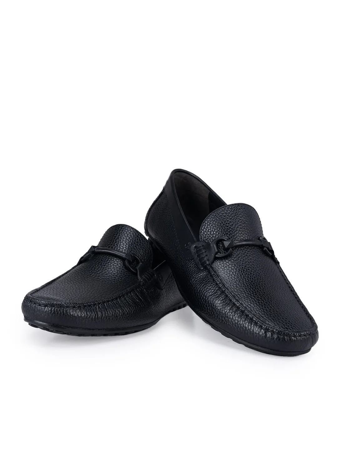 Black Leather Moccasins With Buckle
