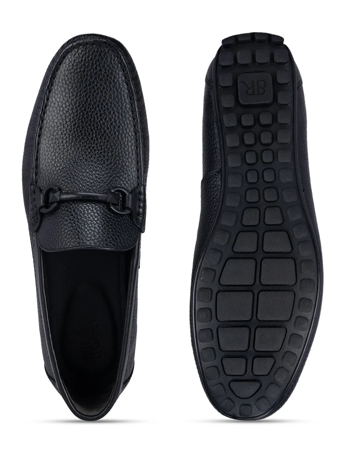Black Leather Moccasins With Buckle