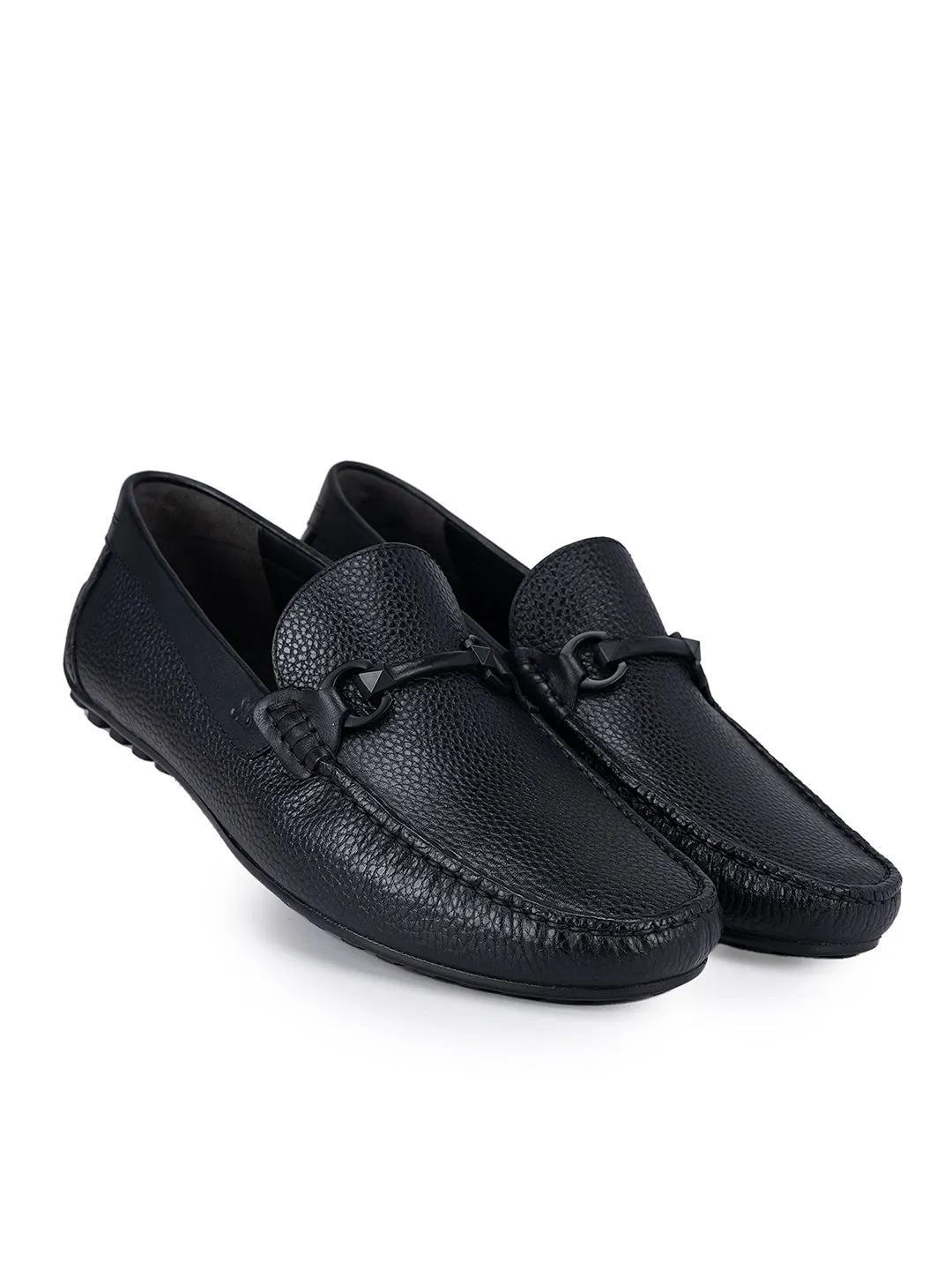 Black Leather Moccasins With Buckle