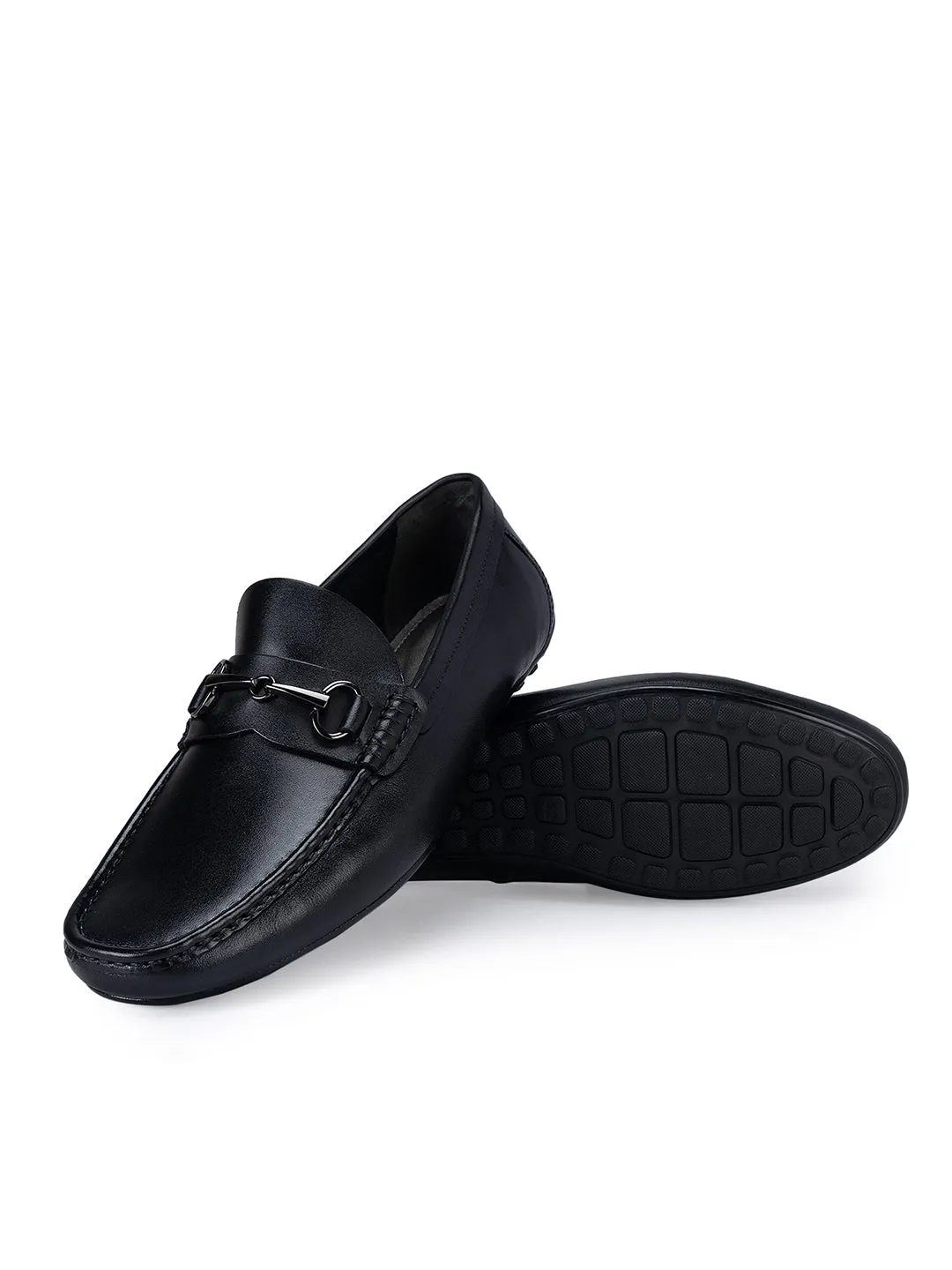 Black Leather Moccasins With Metal Embllishment