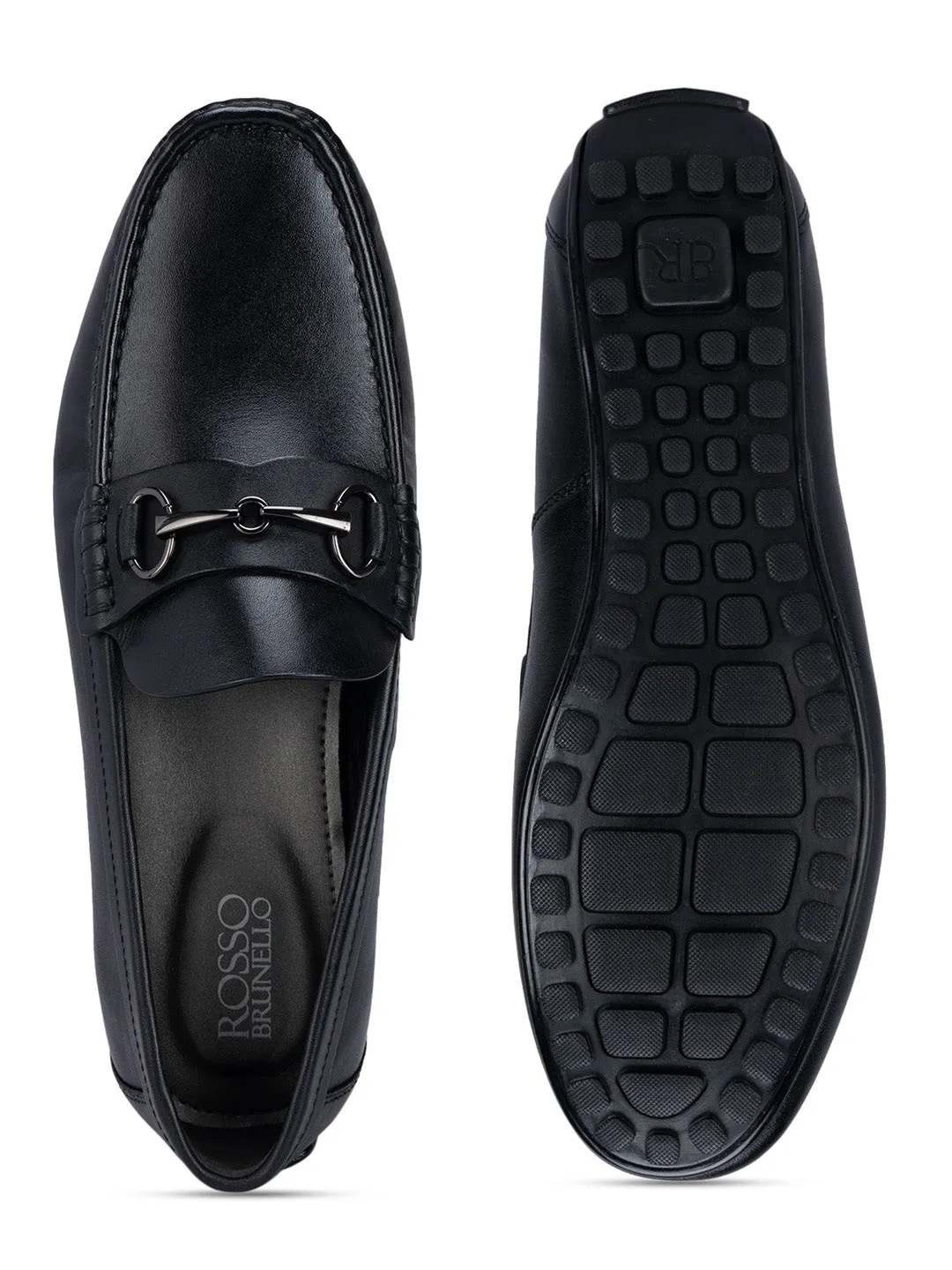 Black Leather Moccasins With Metal Embllishment
