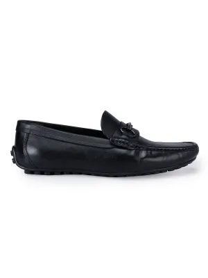 Black Leather Moccasins With Metal Embllishment