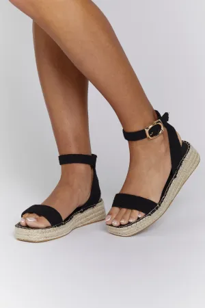Black Linen Two Part Espadrilles
