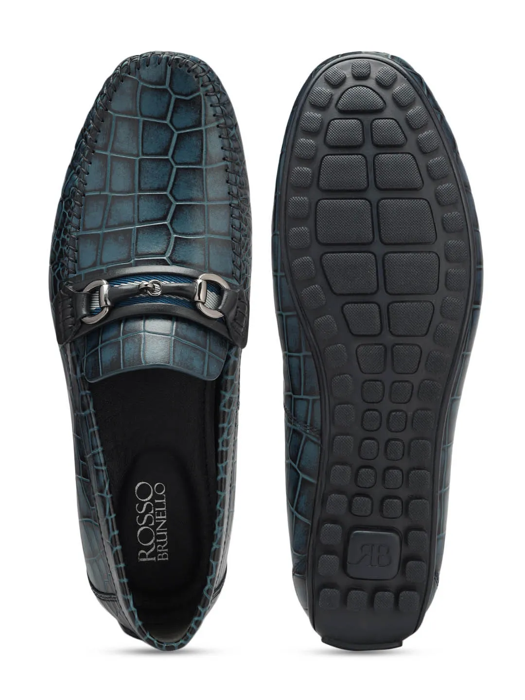 Blue Croco Textured Moccasins
