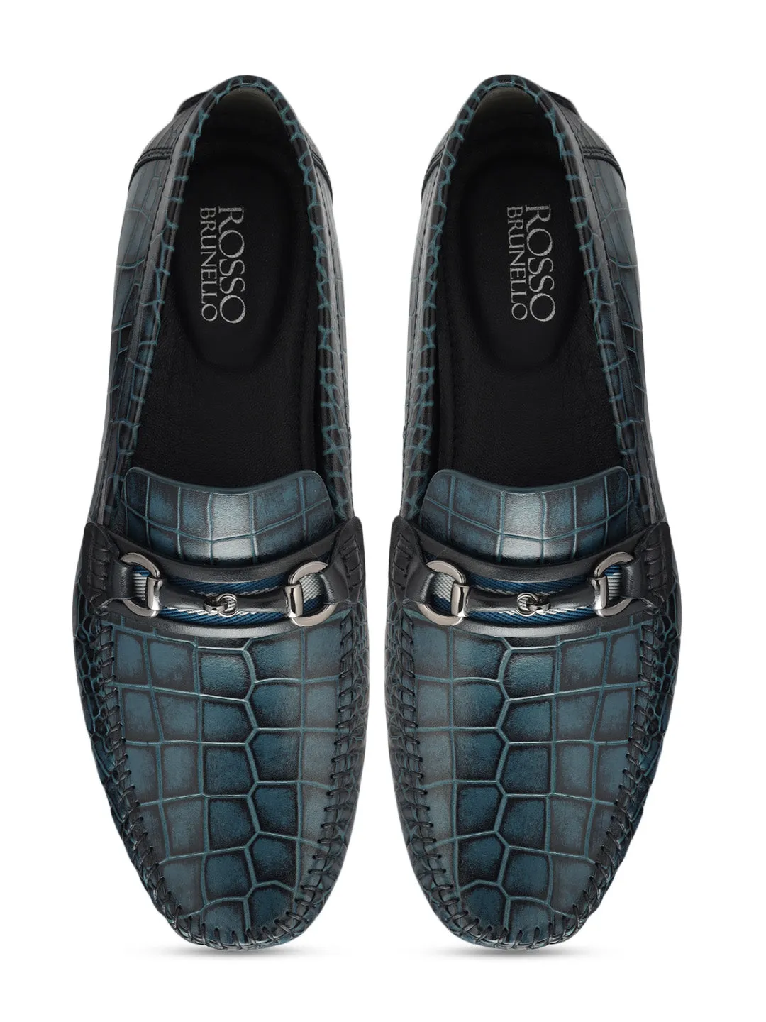 Blue Croco Textured Moccasins