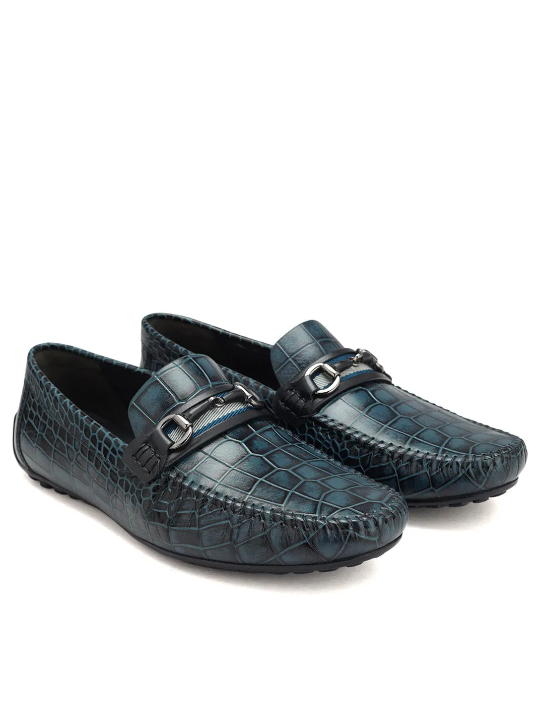 Blue Croco Textured Moccasins