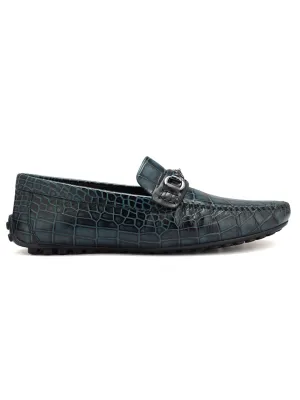 Blue Croco Textured Moccasins