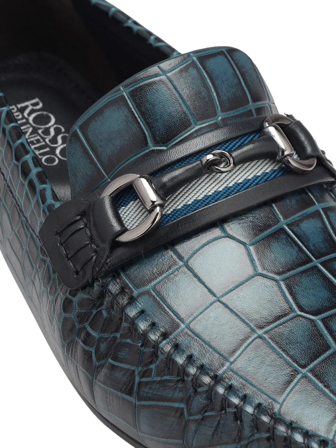 Blue Croco Textured Moccasins