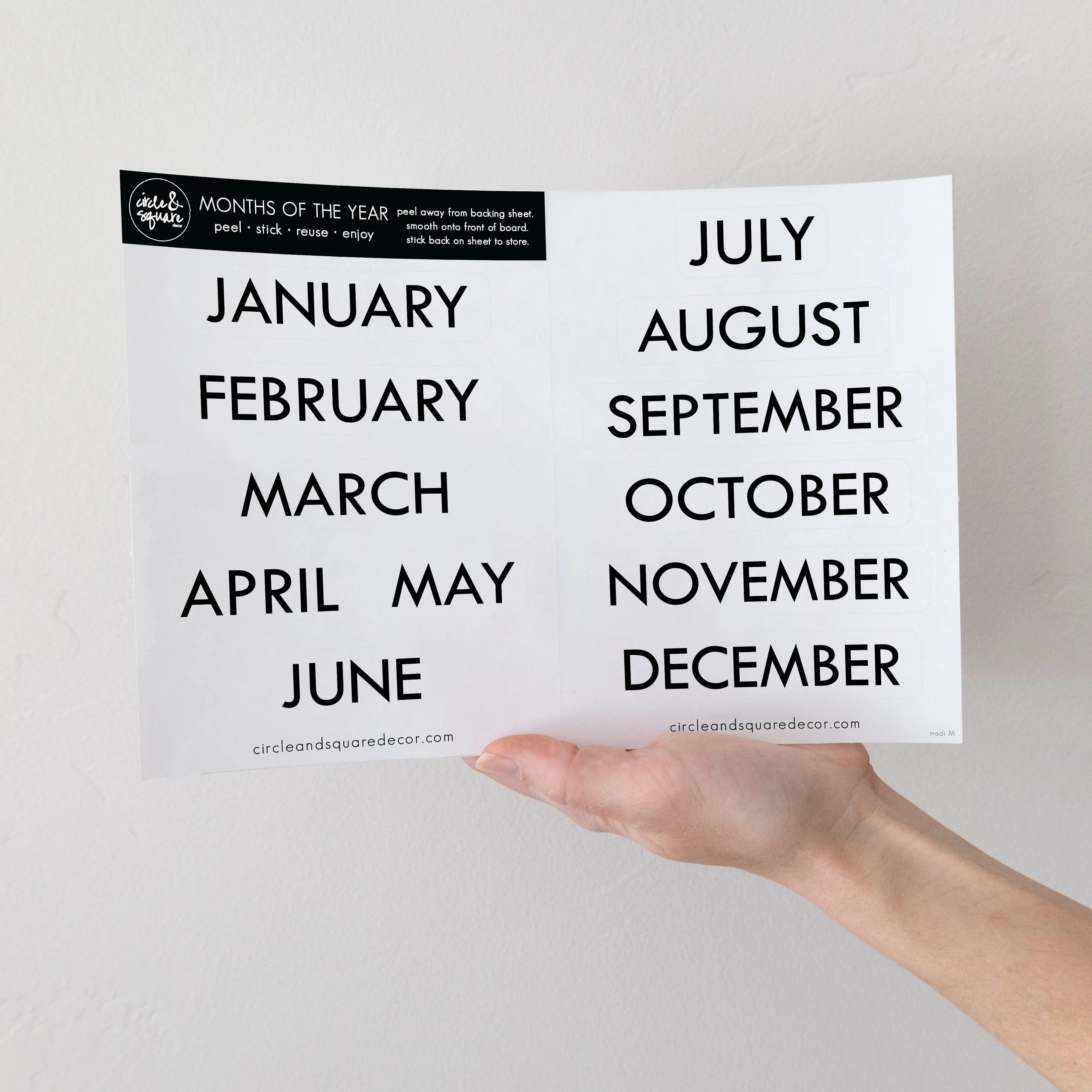 Board Stickies Months & Numbers