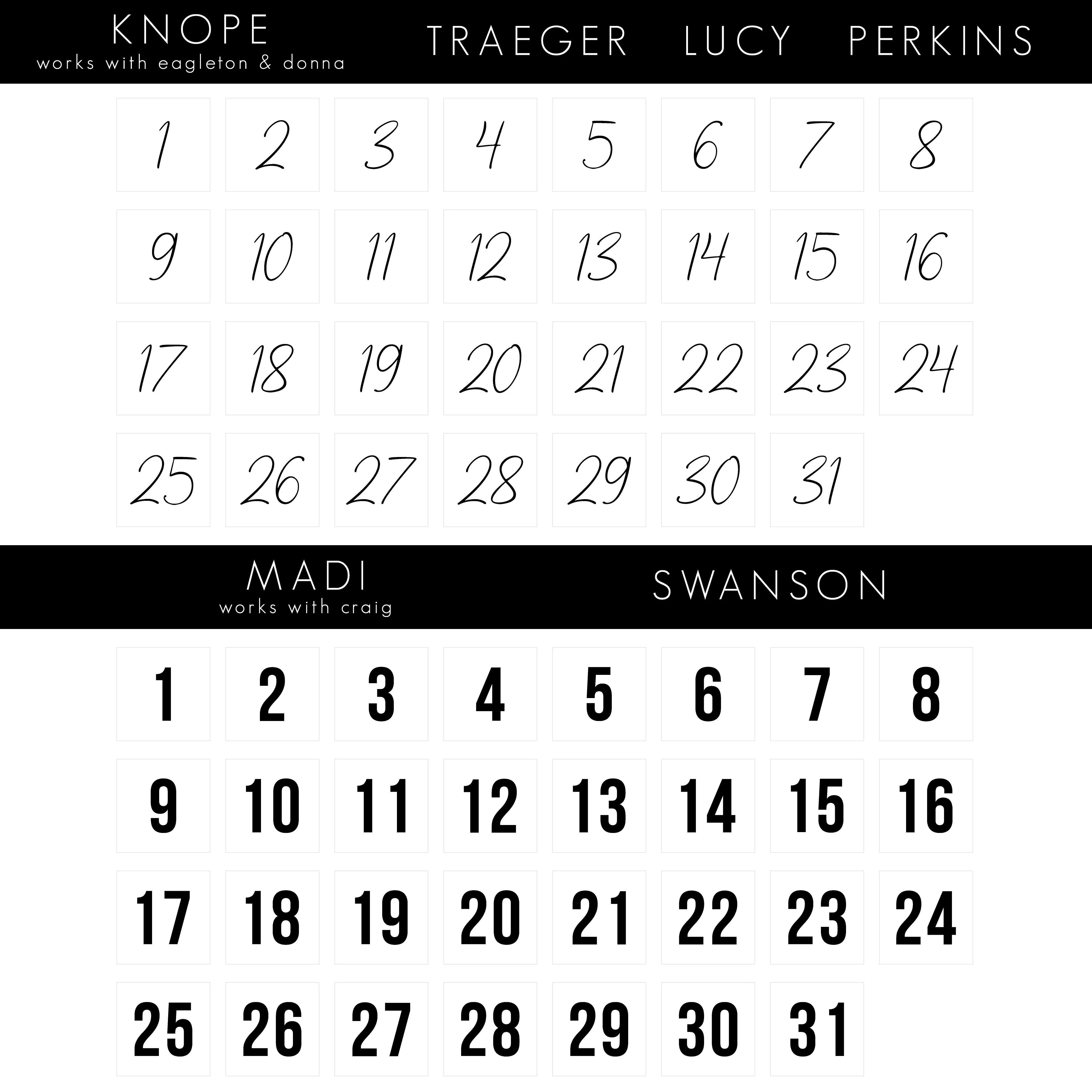 Board Stickies Months & Numbers