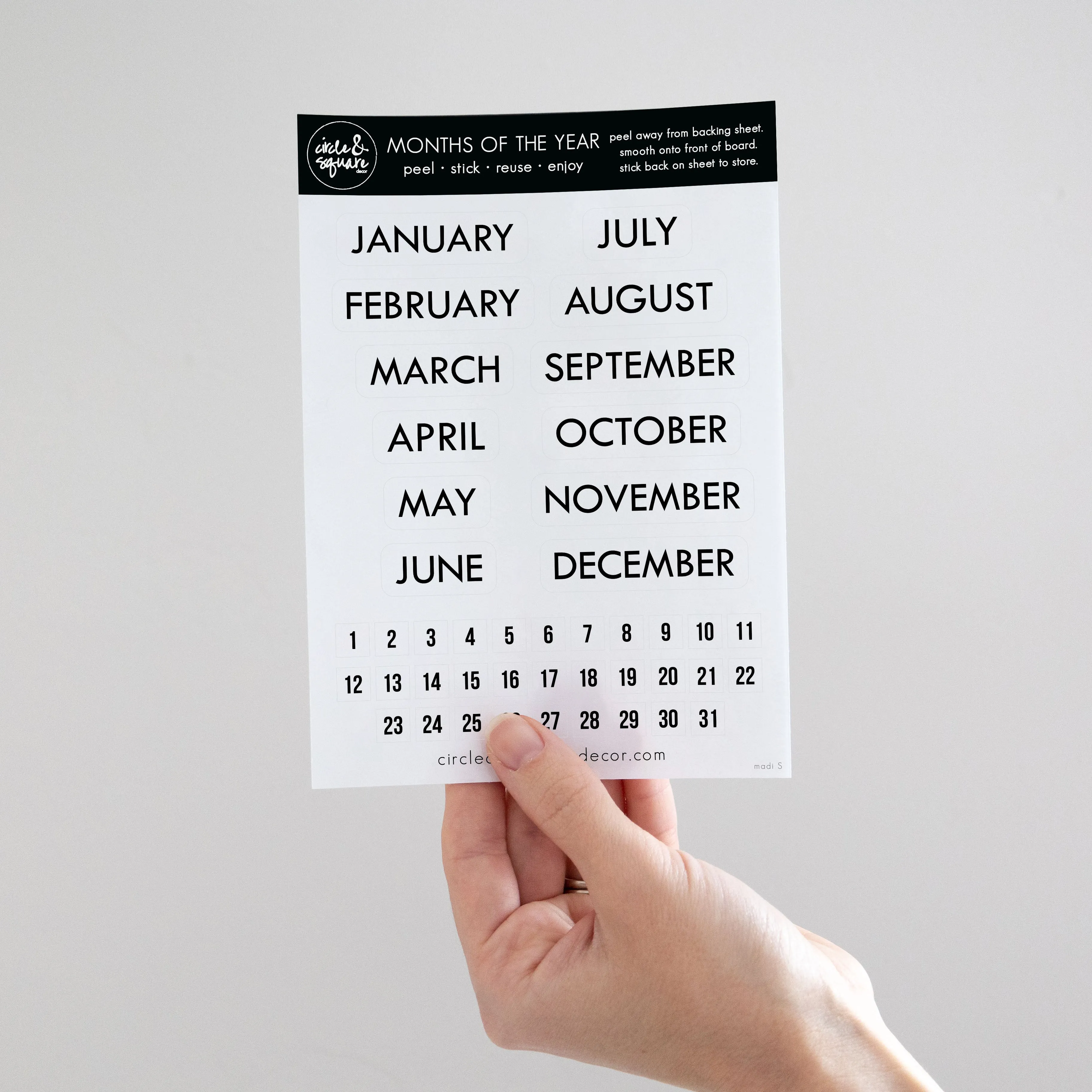Board Stickies Months & Numbers