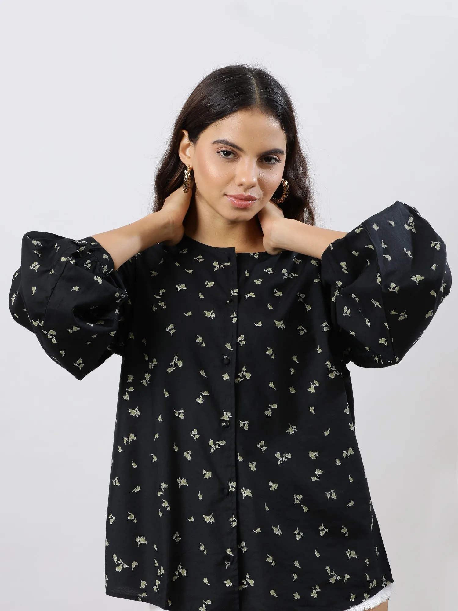 Casual Chic Black Floral Printed Shirt