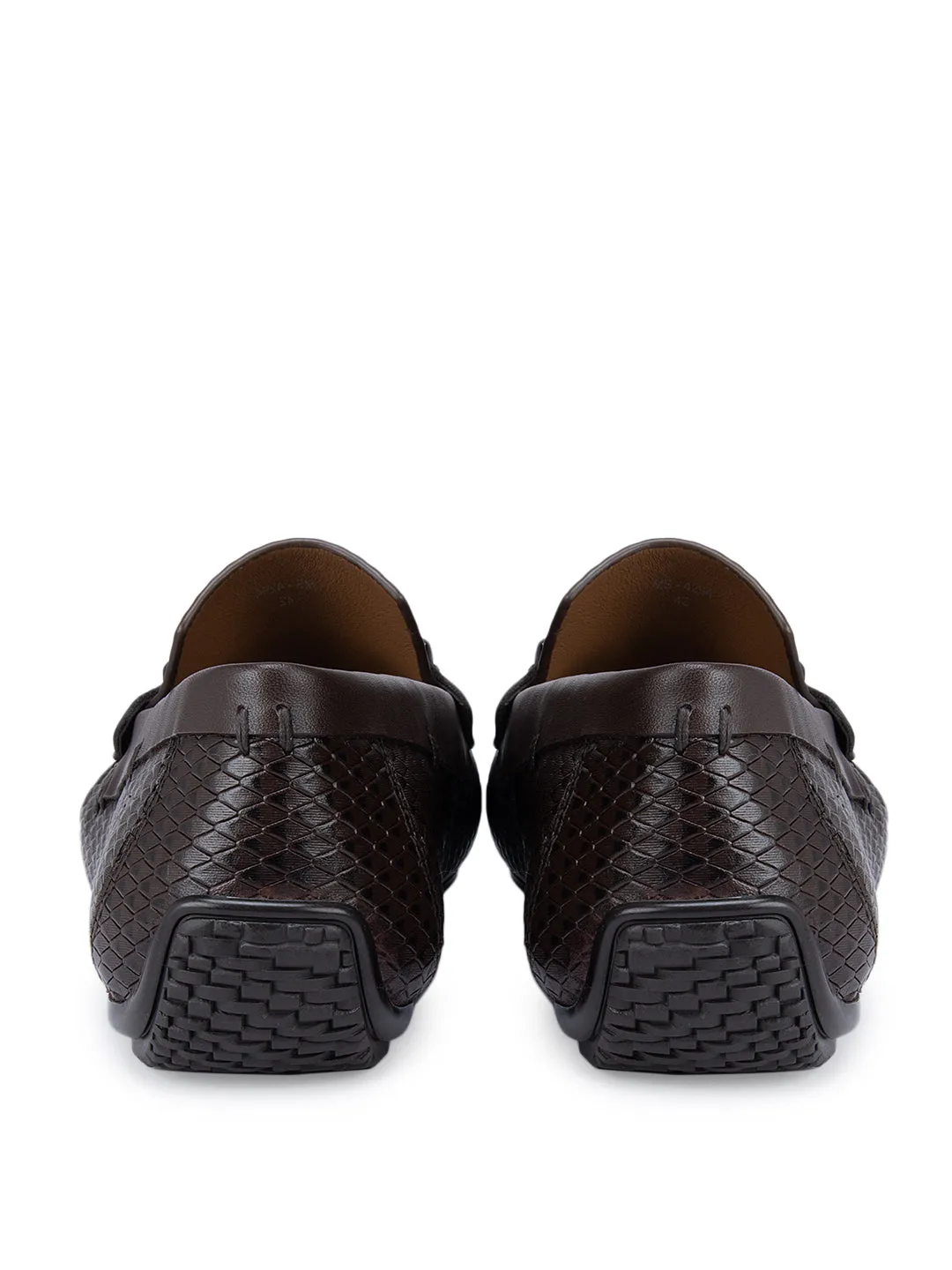 Coffee Textured Moccasins With Front Embellishment