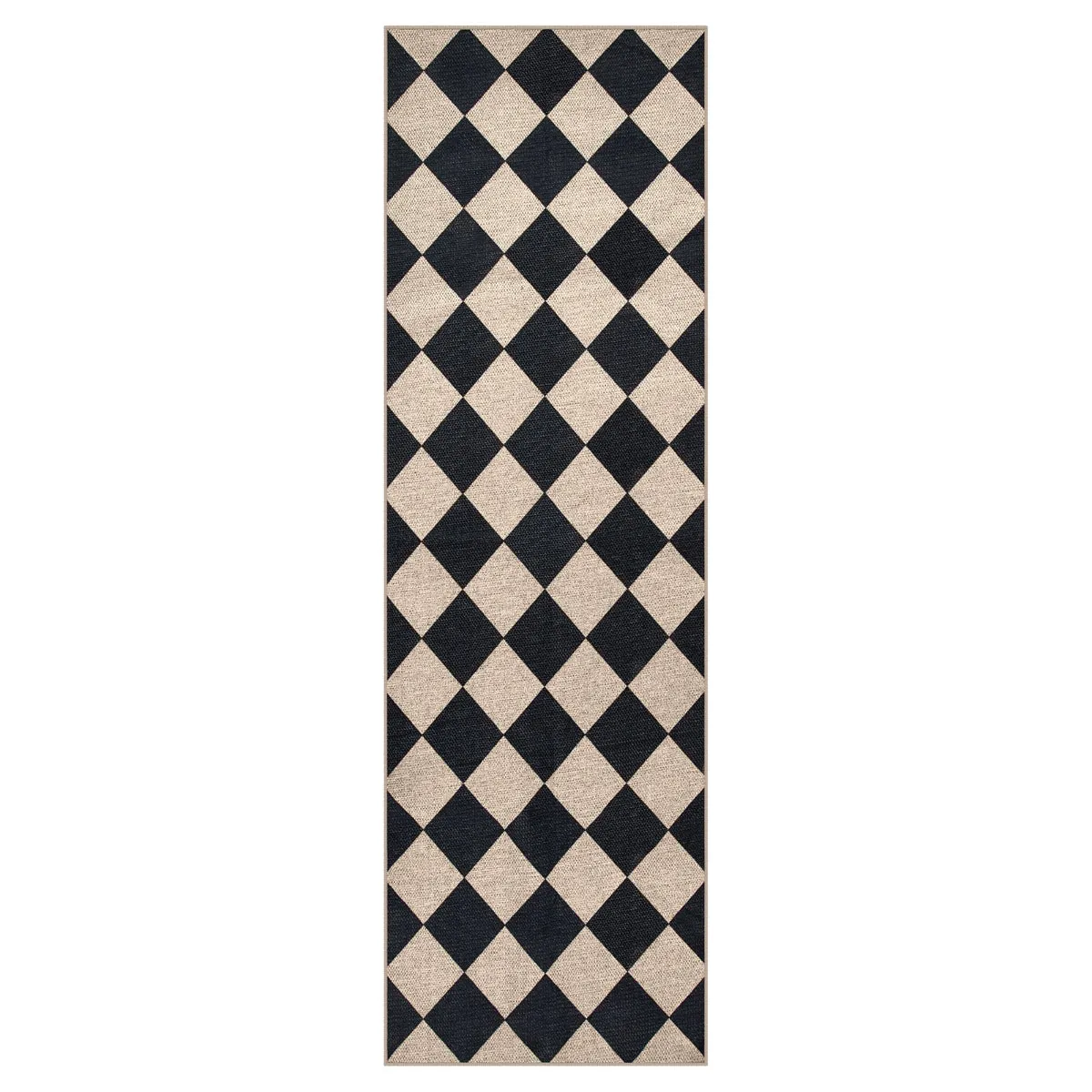 Coline Washable Geometric Checkered Easy Jute Black Area Rug