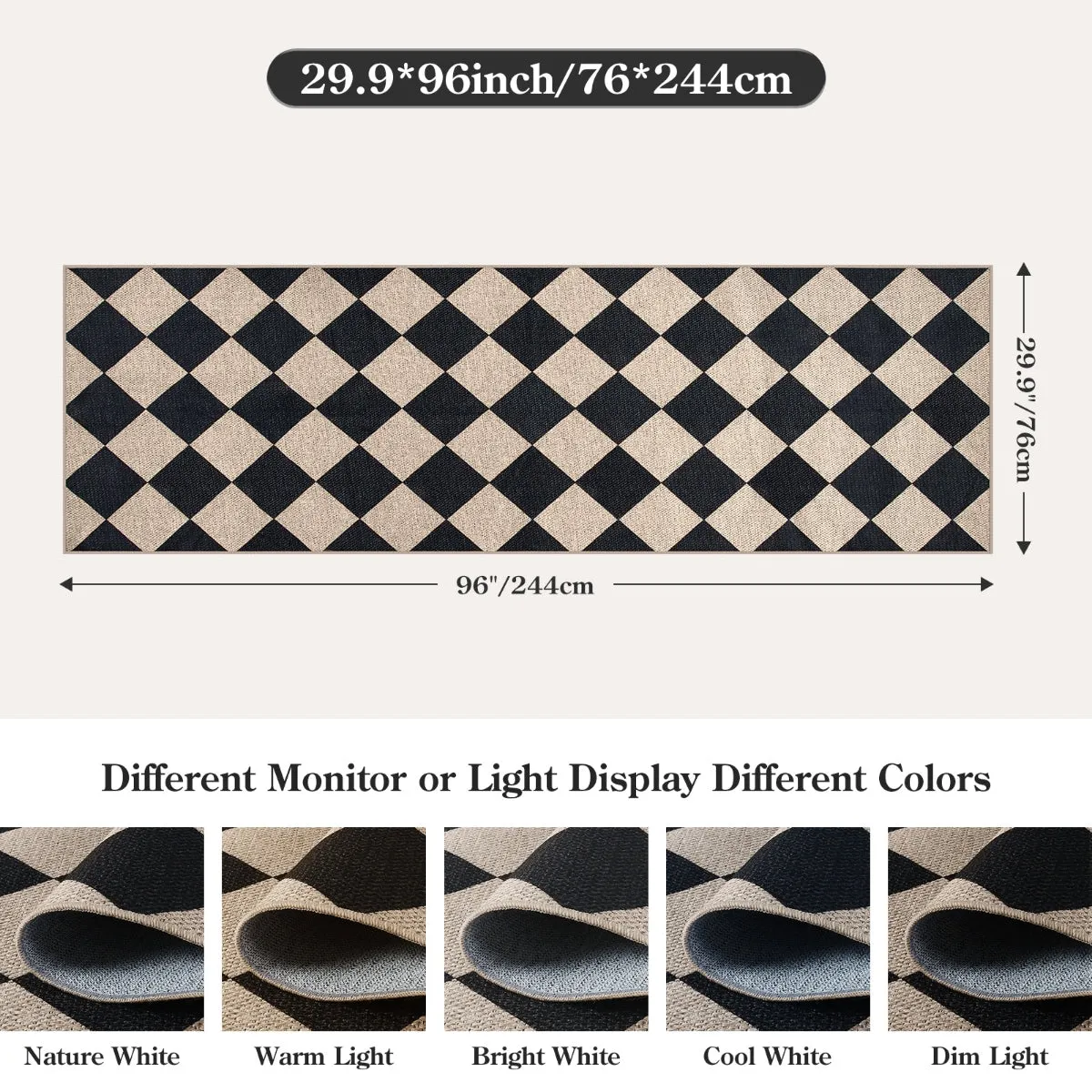 Coline Washable Geometric Checkered Easy Jute Black Area Rug