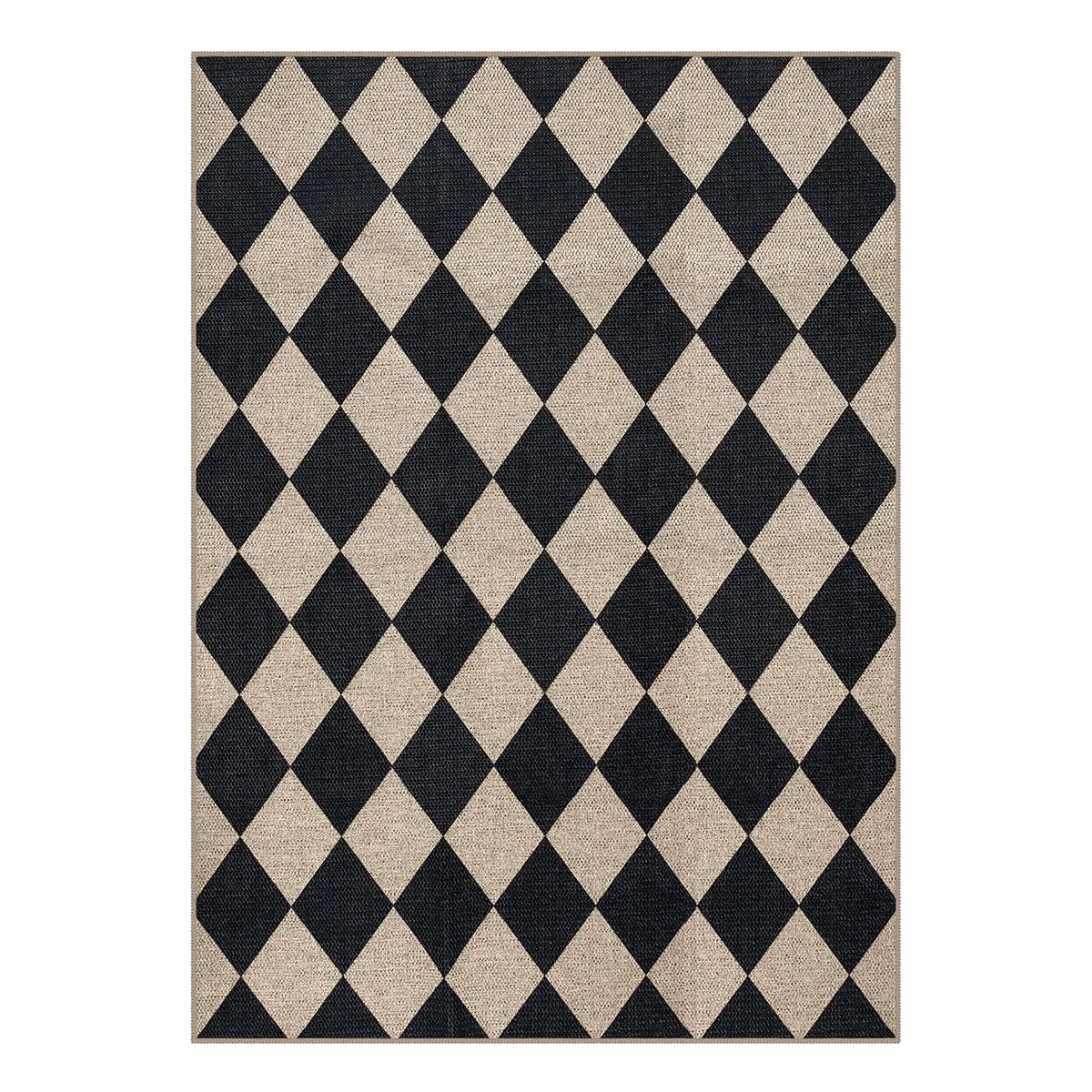 Coline Washable Geometric Checkered Easy Jute Black Area Rug
