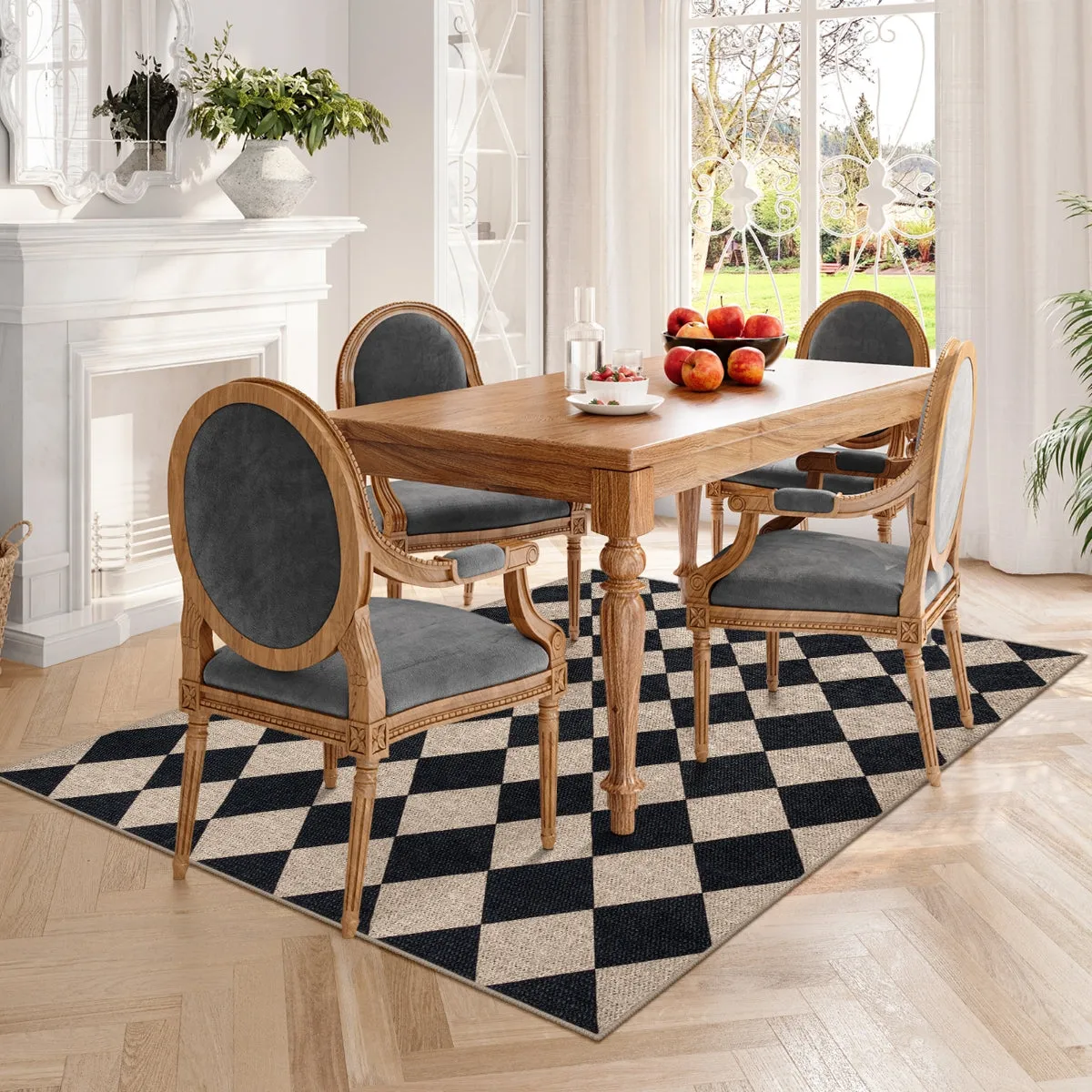 Coline Washable Geometric Checkered Easy Jute Black Area Rug