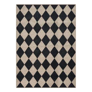 Coline Washable Geometric Checkered Easy Jute Black Area Rug