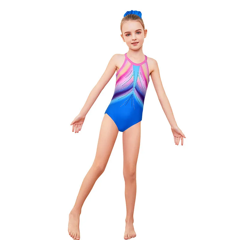 Colorful-diamond Clasp Back Gymnastics Leotard Set