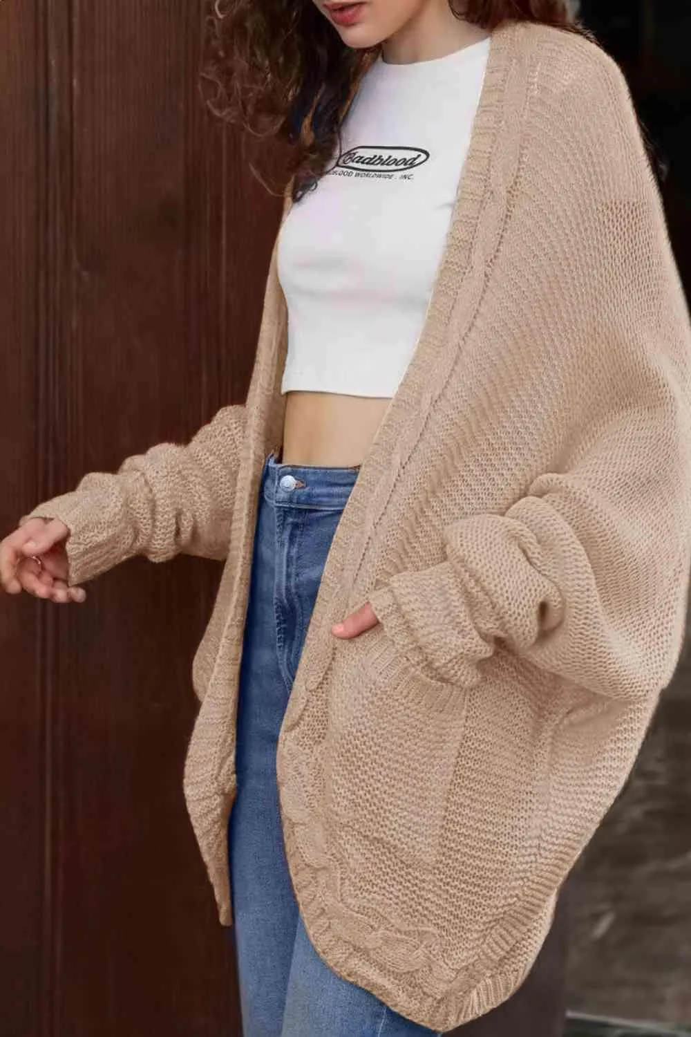 Comfy Chic Cable-Knit Dolman Sleeve Cardigan