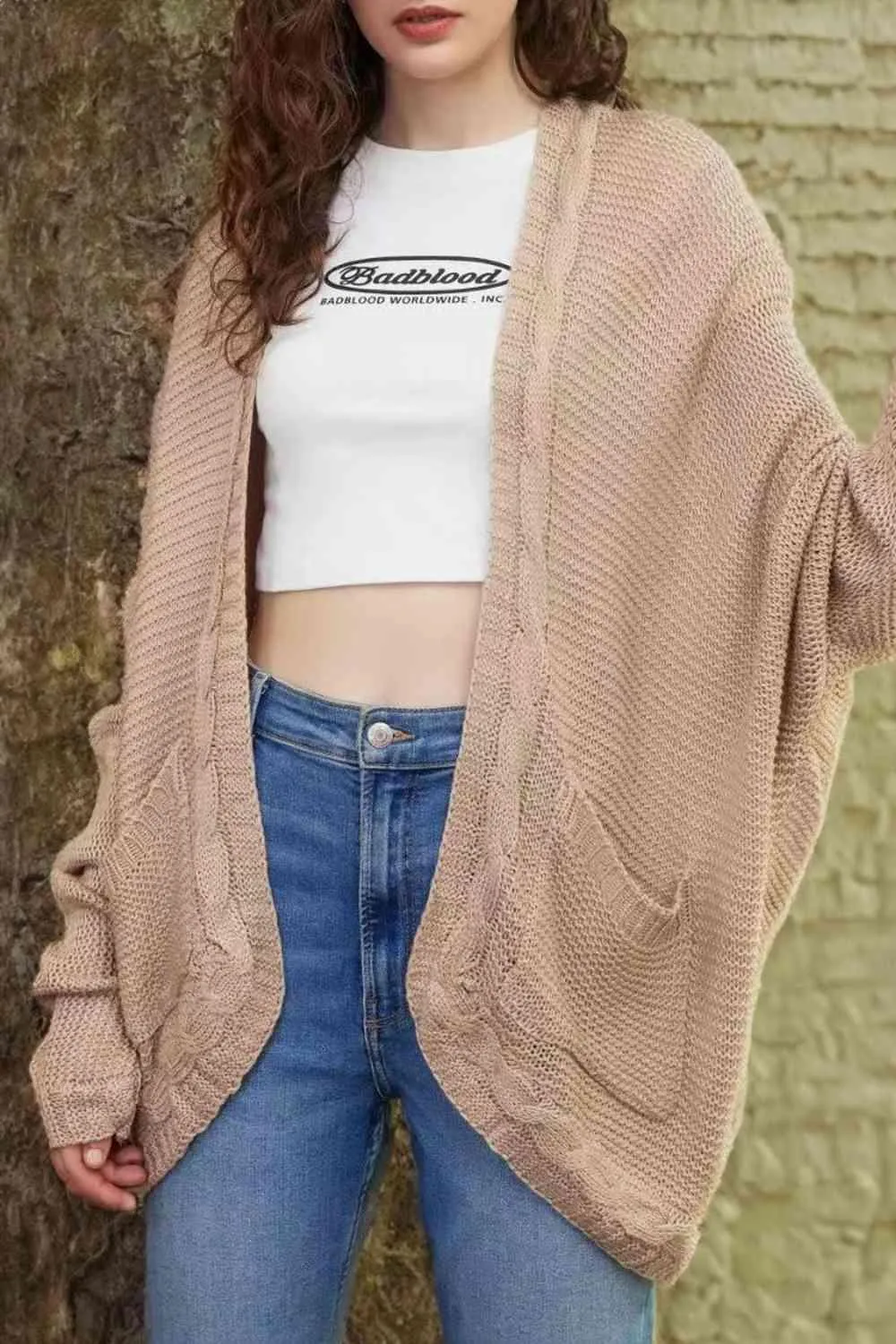 Comfy Chic Cable-Knit Dolman Sleeve Cardigan
