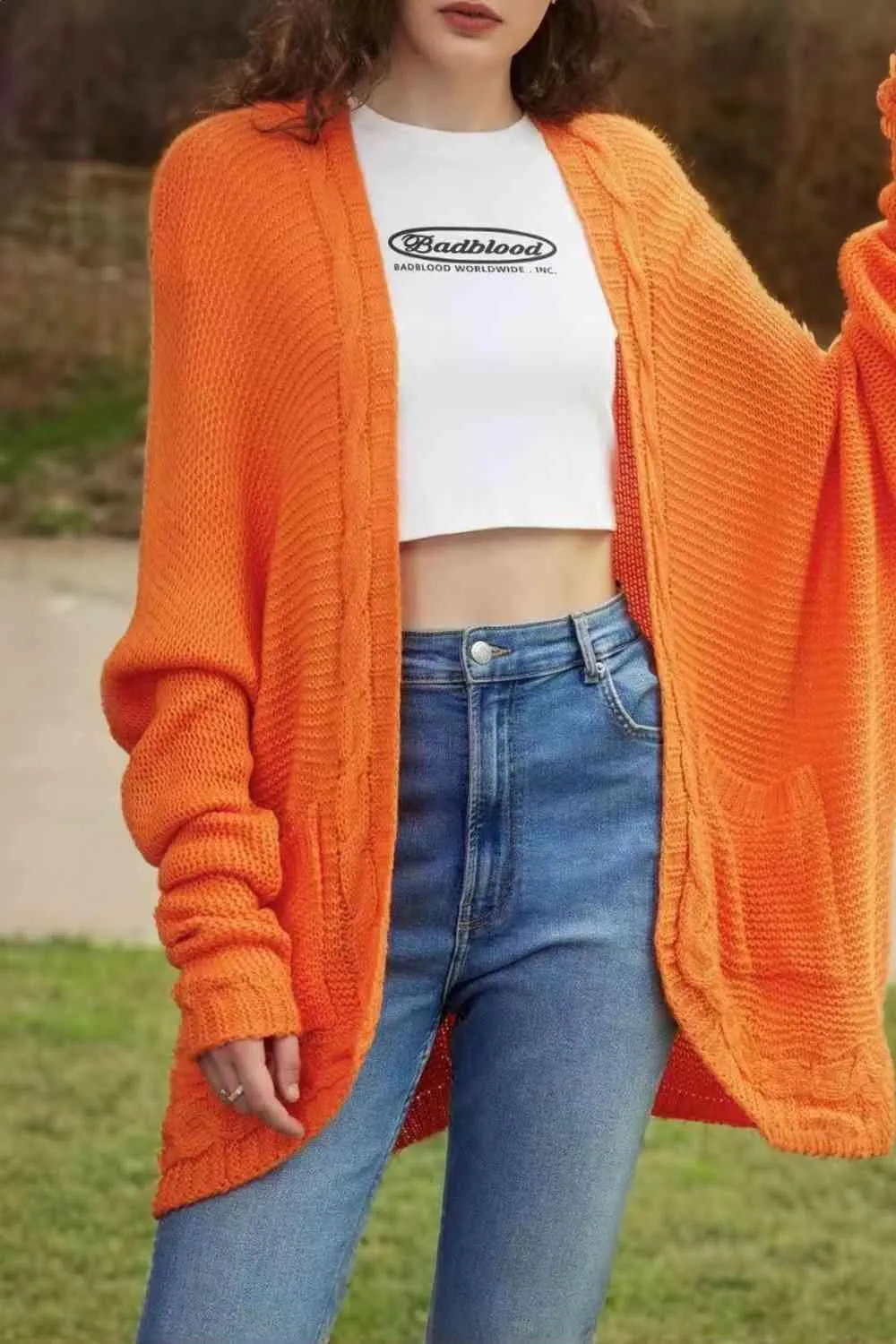 Comfy Chic Cable-Knit Dolman Sleeve Cardigan