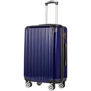 Coolife Luggage Expandable(only 28") Suitcase PC ABS Spinner 20in 24in 28in Carry on (navy new, L(28in))