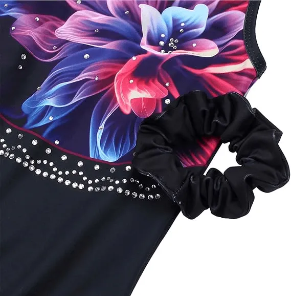 Cosmic Multicolor Floral Gymnastics Leotard with Shorts Set