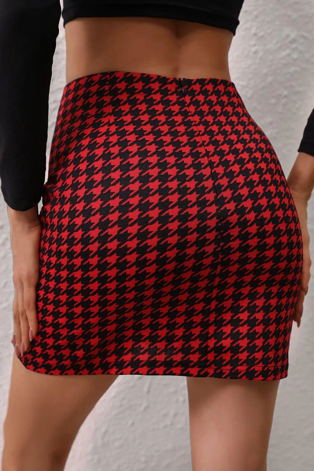 Dainty Chic High Waist Houndstooth Mini Skirt