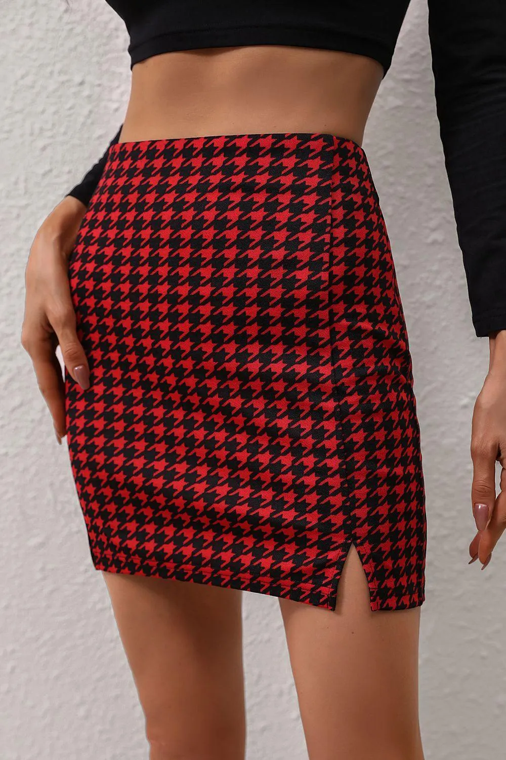 Dainty Chic High Waist Houndstooth Mini Skirt